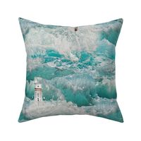 sea, waves, foam, lighthouses, emerald, aquamarine