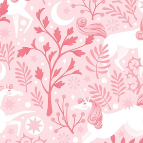 Pink Monotone Unicorn Forest | SUPERSIZED (WALLPAPER)