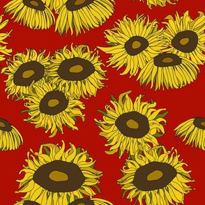 Golden Sunflowers Medium Crimson