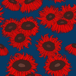 Ruby Red Sunflowers Medium Blue