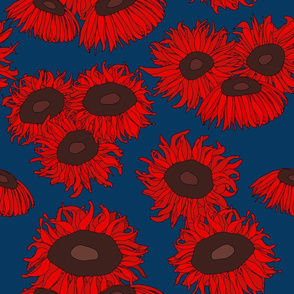 Ruby Red Sunflowers Large Blue