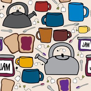 Tea, A Drink with Bread and Jam Medium on Cream - for spoonflower