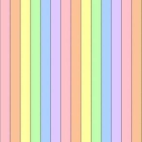 wide Jumbo light Pastel Rainbow  / Vertical Stripes with black outline  / large scale / see coll