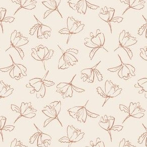 Tossed Floral outline drawing small boho flowers - Dust pink