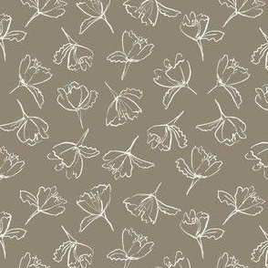Tossed Floral Boho outline small - Olive Green