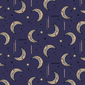 Boho Tribal Moon and Stars - western, celestial, kids - Indigo/Navy - medium (Coordinate for Boho tribal cowgirl ephemera)