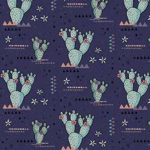 Boho Tribal Cactus - western - Indigo/Navy - medium (Coordinate for Boho tribal cowgirl ephemera)