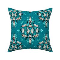 Cat Yoga Damask - dark teal - medium size 