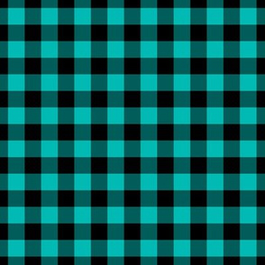 Gingham Pattern - Vivid Turquoise and Black