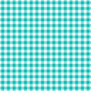 Small Gingham Pattern - Vivid Turquoise and White