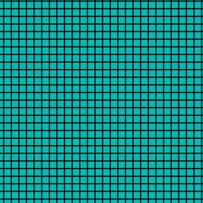 Small Grid Pattern - Vivid Turquoise and Black