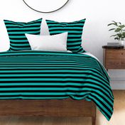 Large Horizontal Awning Stripe Pattern - Vivid Turquoise and Black
