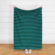 Large Horizontal Awning Stripe Pattern - Vivid Turquoise and Black