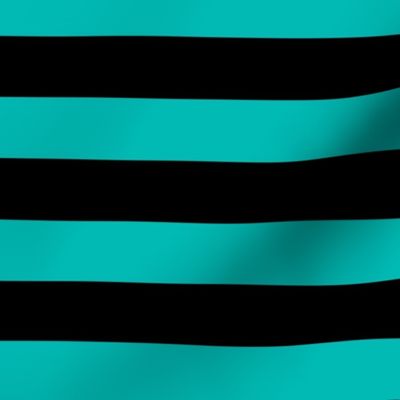 Large Horizontal Awning Stripe Pattern - Vivid Turquoise and Black