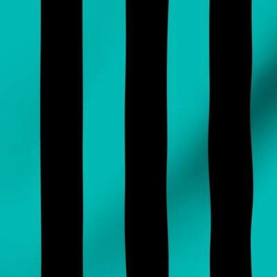 Large Vertical Awning Stripe Pattern - Vivid Turquoise and Black