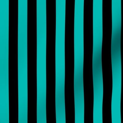 Vertical Awning Stripe Pattern - Vivid Turquoise and Black