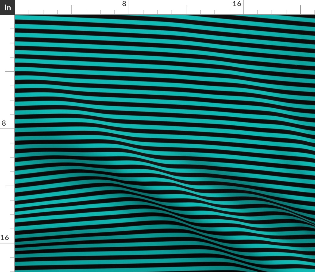 Horizontal Bengal Stripe Pattern - Vivid Turquoise and Black