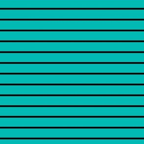 Horizontal Pin Stripe Pattern - Vivid Turquoise and Black