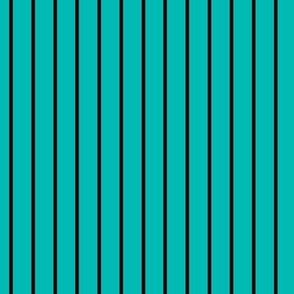 Vertical Pin Stripe Pattern - Vivid Turquoise and Black