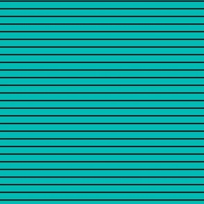 Small Horizontal Pin Stripe Pattern - Vivid Turquoise and Black