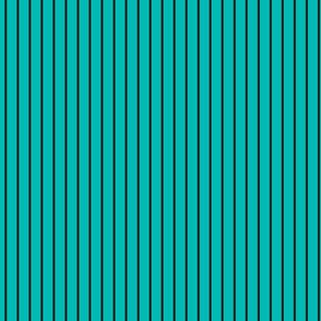 Small Vertical Pin Stripe Pattern - Vivid Turquoise and Black