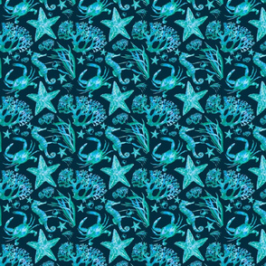 Ocean life turquoise on navy small