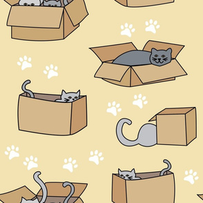Cats in Cardboard Boxes Large Yellow
