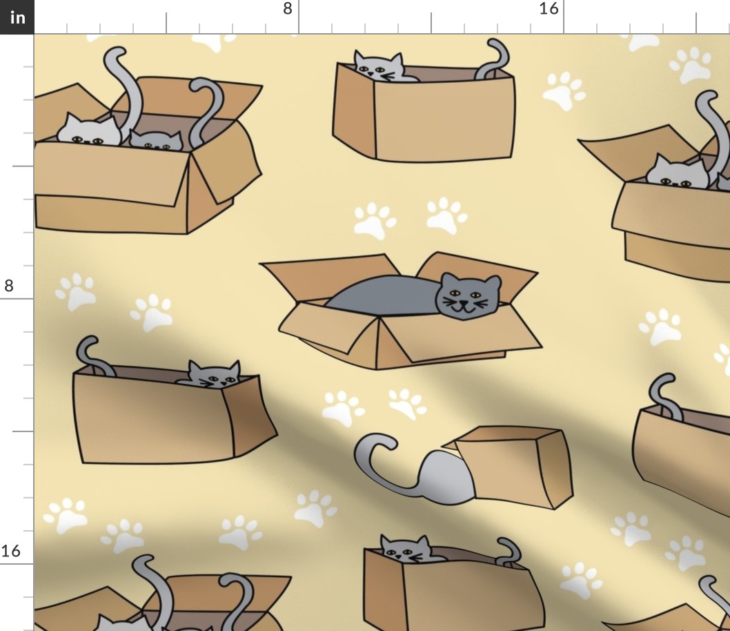 Cats in Cardboard Boxes Large Yellow