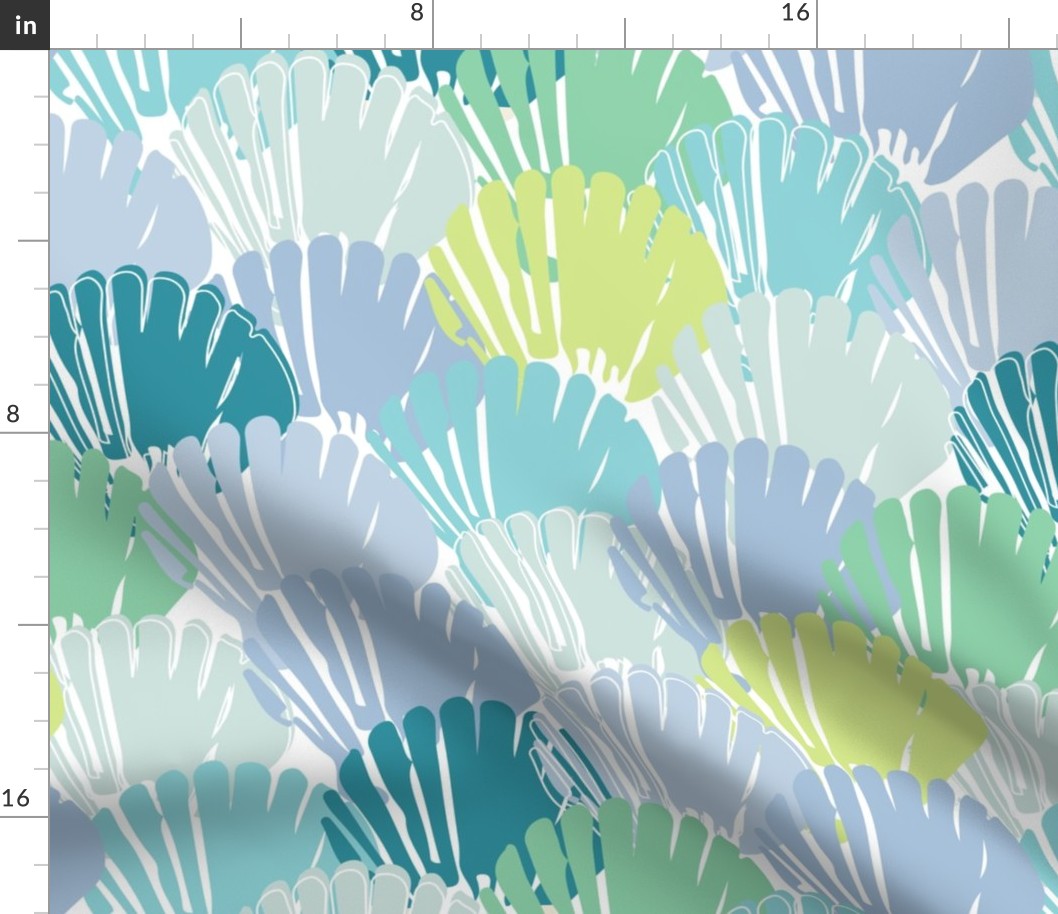 seashells - abstract sea shells - blue and green marine life - coastal fabric and wallpaper