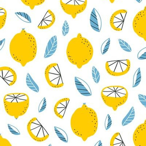 Medium scale abstract lemons yellow and blue pattern