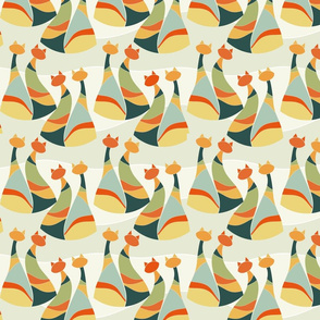 cats - lucky cats vintage duo dance - cats fabric - pets fabric