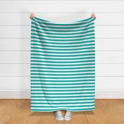 Large Horizontal Awning Stripe Pattern - Vivid Turquoise and White