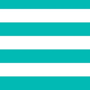 Large Horizontal Awning Stripe Pattern - Vivid Turquoise and White