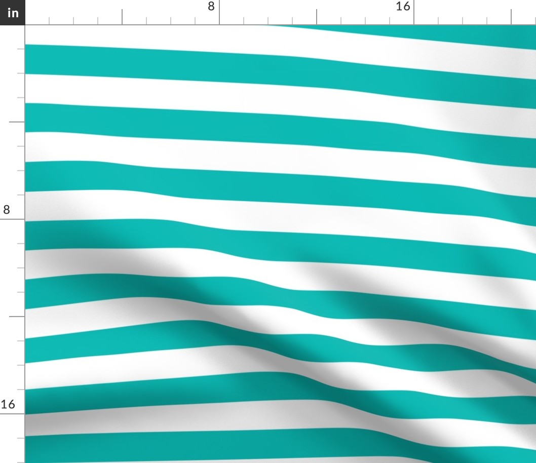 Large Horizontal Awning Stripe Pattern - Vivid Turquoise and White