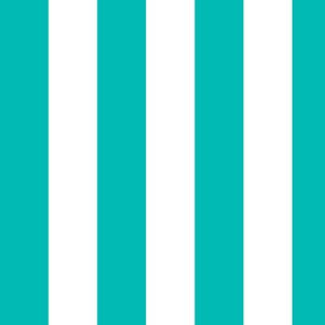Large Vertical Awning Stripe Pattern - Vivid Turquoise and White
