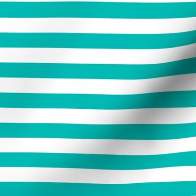 Horizontal Awning Stripe Pattern - Vivid Turquoise and White