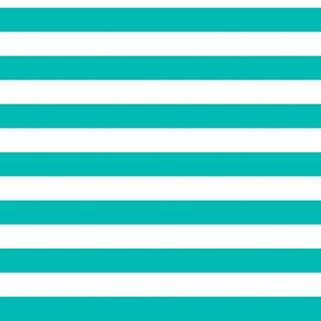 Horizontal Awning Stripe Pattern - Vivid Turquoise and White