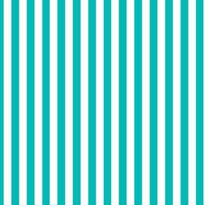 Vertical Bengal Stripe Pattern - Vivid Turquoise and White