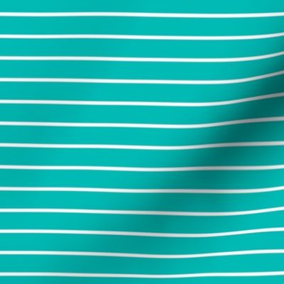 Horizontal Pin Stripe Pattern - Vivid Turquoise and White