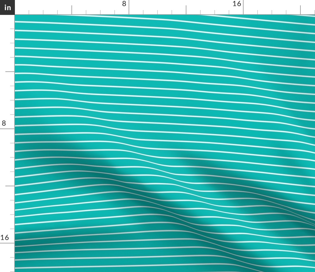 Horizontal Pin Stripe Pattern - Vivid Turquoise and White