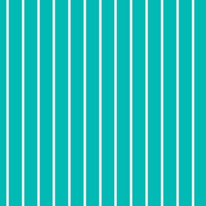 Vertical Pin Stripe Pattern - Vivid Turquoise and White