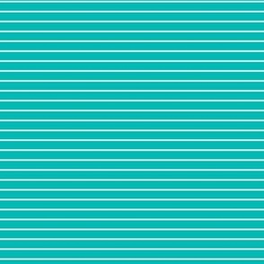 Small Horizontal Pin Stripe Pattern - Vivid Turquoise and White