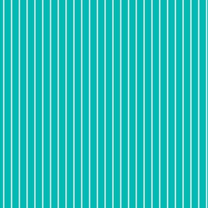 Small Vertical Pin Stripe Pattern - Vivid Turquoise and White