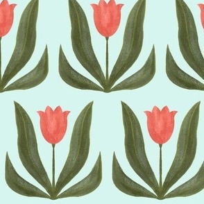 Red Tulips on Light Blue