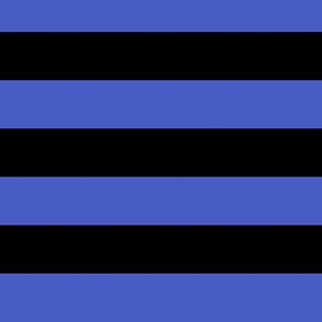 Large Horizontal Awning Stripe Pattern - Dark Cornflower Blue and Black