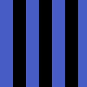 Large Vertical Awning Stripe Pattern - Dark Cornflower Blue and Black