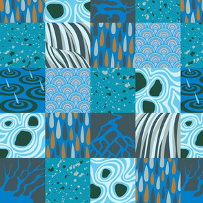 Elemental Water Outdoor Eco Rivers Oceans Patchwork in Blue Turquoise White Navy - SMALL Scale - UnBlink Studio by Jackie Tahara