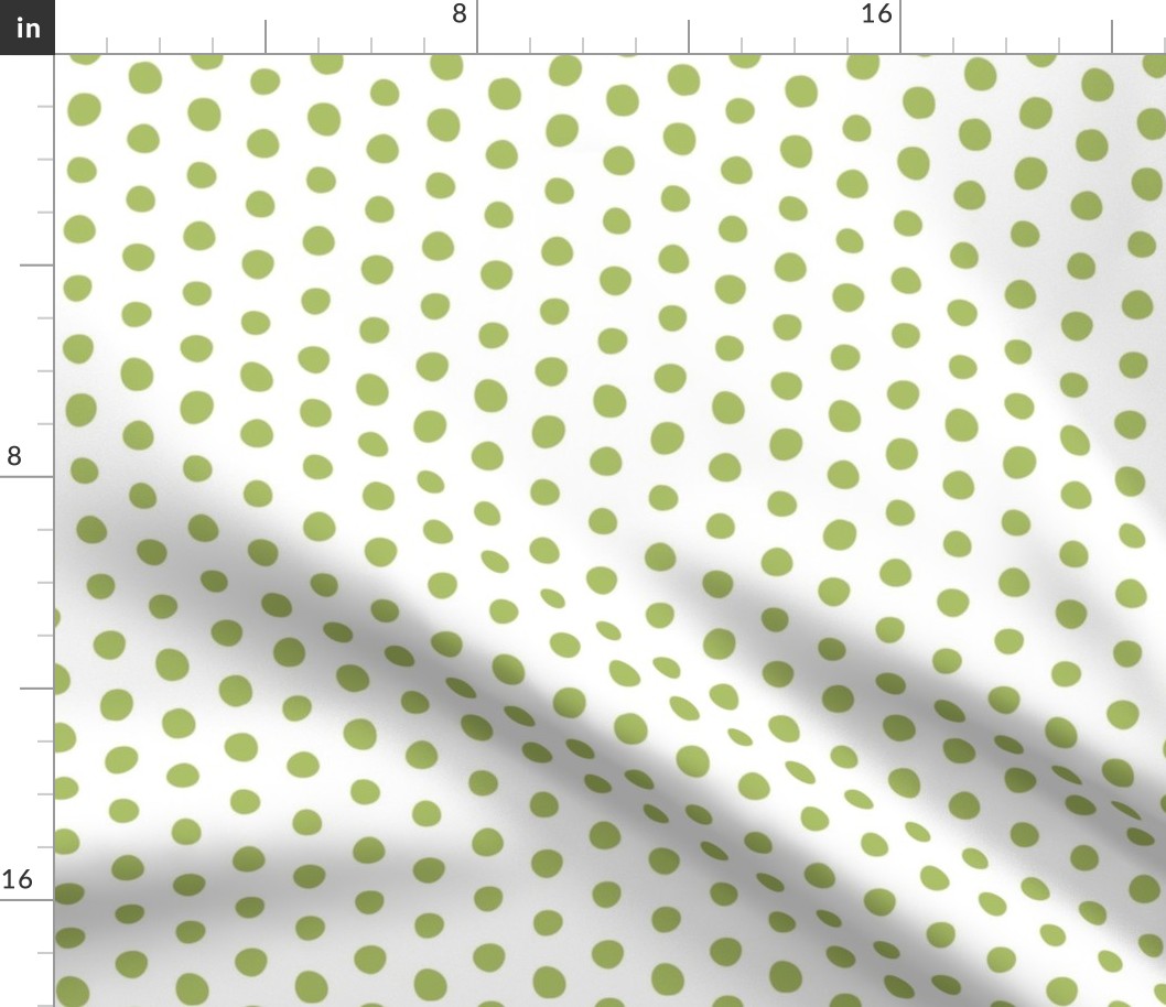 bohemian green crooked dots on white - dots fabric