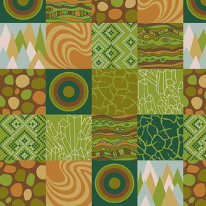 Elemental Earth Outdoor Eco Desert Mountains Environment Patchwork in Green Brown Earth Tones - SMALL Scale - UnBlink Studio by Jackie Tahara