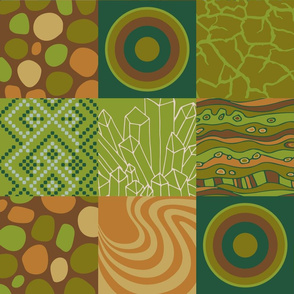 Elemental Earth Outdoor Eco Desert Mountains Environment Patchwork in Green Brown Earth Tones -LARGE Scale - UnBlink Studio by Jackie Tahara